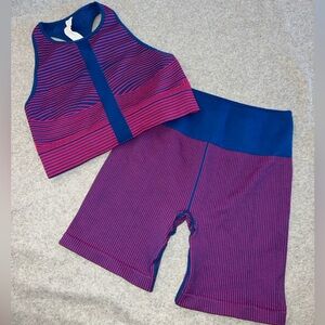 Fabletics Striped Pink and Blue Set